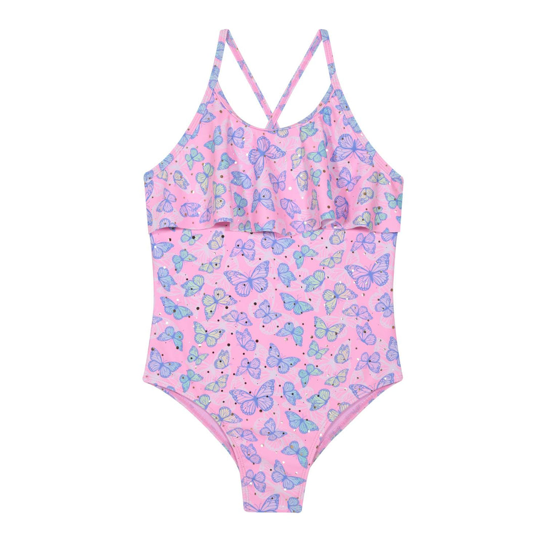 Traje de Baño UV50 Niña Piping Y Vuelo Frontal | H2O WEAR