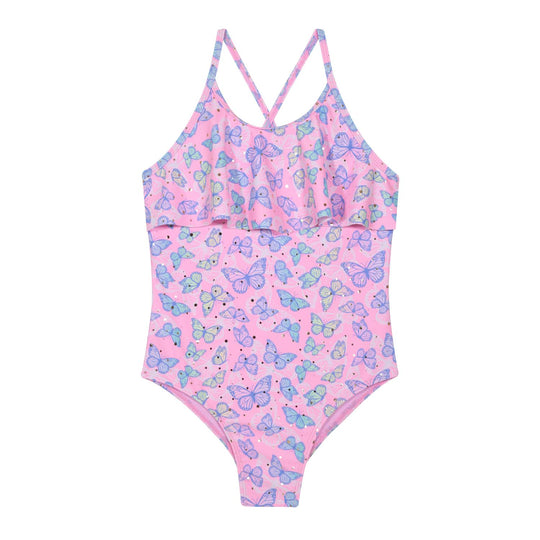 Traje de Baño UV50 Niña Piping Y Vuelo Frontal | H2O WEAR