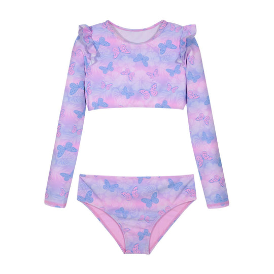 Niña Tankini Crop Top Vuelos Hombros H2owear
